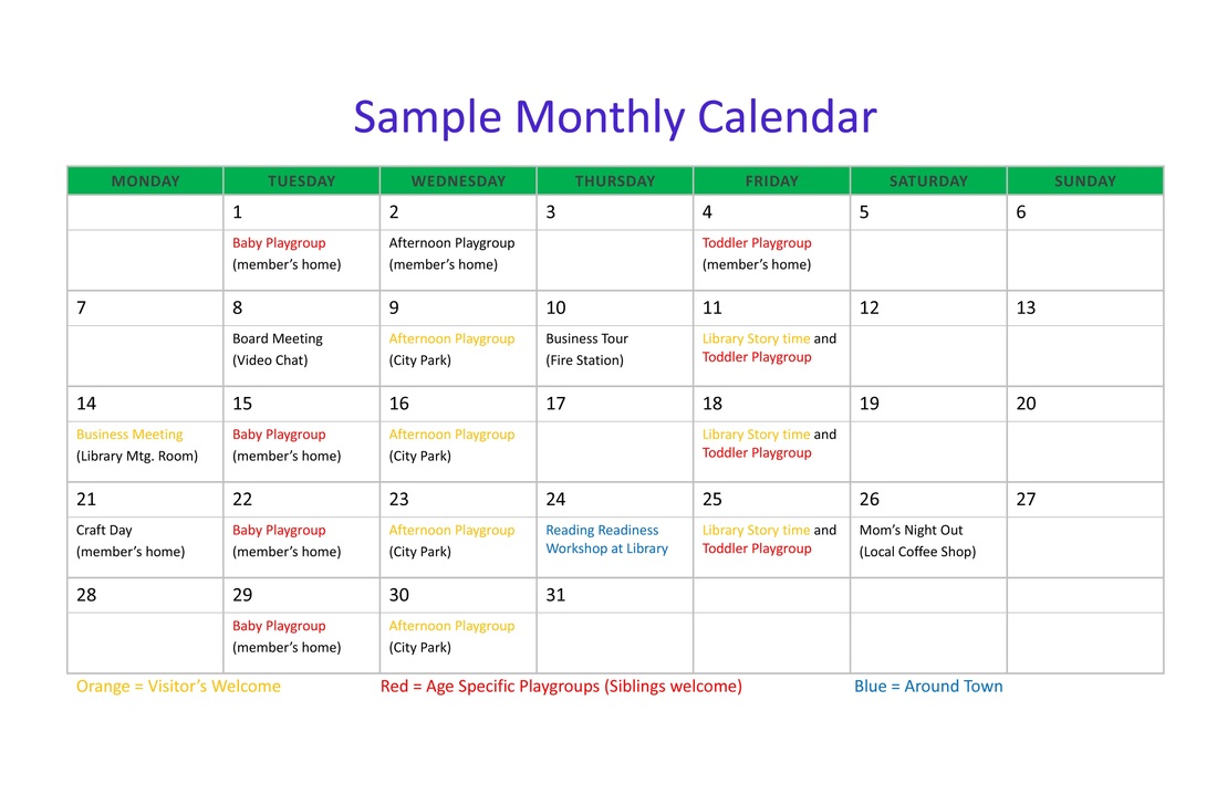Sample Calendar MOMS Club® of Liberty Lake, Wa